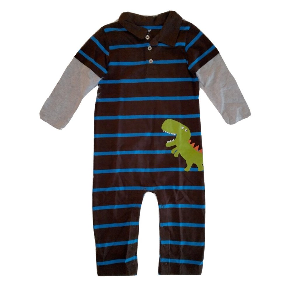 CARTER'S Baby Boy Striped Dinosaur Jumpsuit Coverall Romper 24 Months NWT